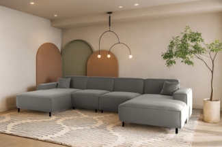 Wohnlandschaft Sofa U-Form GLORIA in Stoff Tiffani Grau