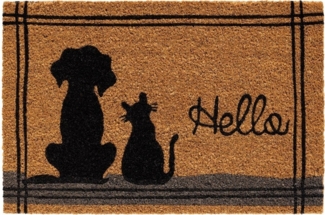 matches21 HOME & HOBBY Fußmatte Kokosmatte Hello Spruch Katze Hund als aussen Sauberlaufmatte, rechteckig, Höhe: 15 mm, Rutschfeste Kokos-Türmatte als Outdoor Schmutzfangmatte 40x60 cm