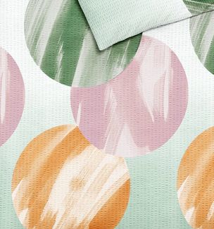 JACK Bettwäsche 135x200 cm pastellfarbene Kreise mit Farbverlauf, Seersucker, 2 teilig, dezentes und modernes Muster mit Farbverlauf, Orange, Grün