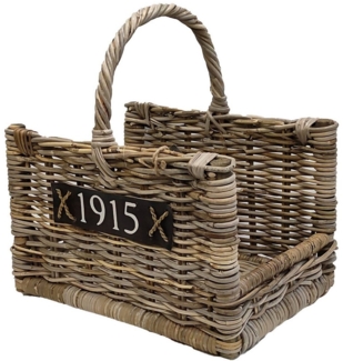 Van der Leeden Kaminholzkorb Feuerholzkorb Rattankorb Holzlagerung Eckig (1 St), 45x35x30 cm, Handmade, Rattan, Braun, mit Tragegriff