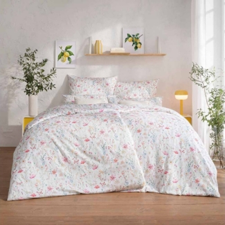 Estella Mako-Satin Bettwäsche Atelier Celeste 155x200 + 1 x Kissen 80 x 80 + 1 x Kissen 40 x 80 Floral pink