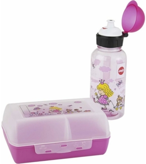 emsa Kinder Trinkflasche & Lunchbox Flasche: 0,4 l, Brotdose: 7,0 x 18,0 cm transparent, rosa