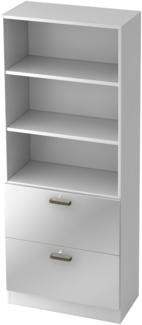 bümö office Aktenschrank mit Hängeregister-Schubladen abschließbar, Büroschrank Holz, 80cm breit in Weiß/Silber - Hängeregistratur für Hängeordner, Büro Schrank mit Relinggriffen, 7300-W-S-SG
