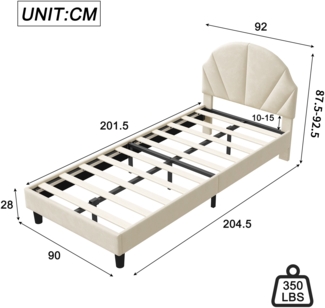 Kinderbett aus Samt, 90x200cm Beige