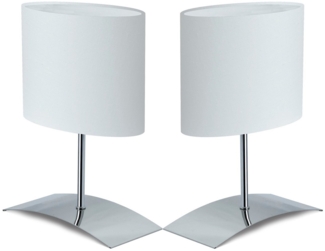 TRANGO LED Nachttischlampe, 2er Pack 2018-04WL LED Nachttischlampe inkl. je 1x E14 LED Leuchtmittel 3000K warmweiß *WHITE HOUSE* Tischleuchte mit Stoffschirm in Weiß, Fensterbank Leuchte, Nachttischlampe für Schlafzimmer