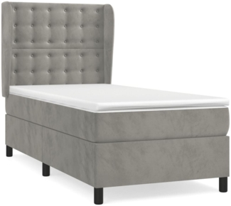 vidaXL Boxspringbett mit Matratze Hellgrau 80x200 cm Samt, Härtegrad: H2 [3129417]