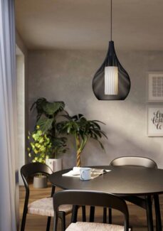 Eglo 900828 Hängeleuchte RAZONI 1 Stahl schwarz E27 1X40W H:110cm Ø42. 5cm dimmbar