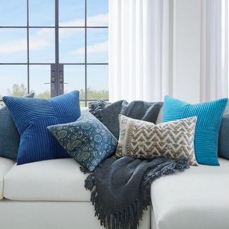 Topfinel Kissenbezug 40x40 4er set Kissenbezüge 50x50 Kordsamt mit Streifen deko Sofa, kissenbezug Hellblau Farbverlauf Schlafzimmer Weich Hautfreundlich