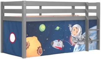 Kinderbett Karolina 210x114x106 Massivholz Grau Textilset Spaceman