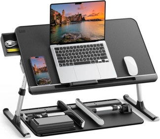 Laptoptisch Betttisch Verstellbarer Holzplatte Schublade klappbare Beine 40kg