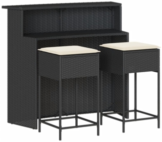 vidaXL 3-tlg. Gartenbar-Set mit Kissen Schwarz Poly Rattan 3261486