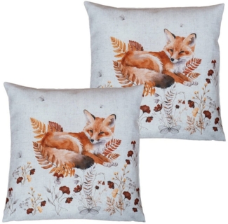 matches21 HOME & HOBBY Kissenbezüge Kissenhüllen COCO 2er Set mit Fuchs Druck aus Polyester 40x40 cm, (2 Stück), Waschbare Bezüge mit Reißverschluss für Wohn- & Schlafzimmer