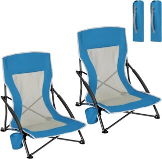 Woltu Campingstuhl (2 St), Strandstuhl klappbar leicht, mit Getränkehalter Tragetasche