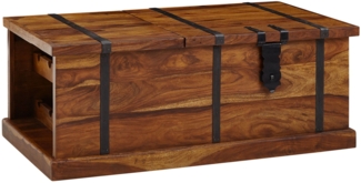 Couchtisch 100 x 60 x 40 cm Sheesham Massivholz Truhentisch mit Weinregal, Design Wohnzimmertisch mit Stauraum, Sofatisch Stubentisch Modern, Holztisch Wohnzimmer