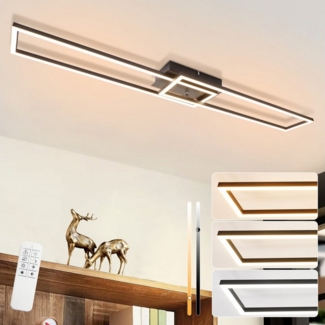 Nettlife LED Deckenleuchte Holz Wohnzimmer Dimmbar Schwarz/Weiß 102CM Modern, Dimmbar mit Fernbedienung, LED fest integriert, Rechteckig Deckenbeleuchtung für Schlafzimmer Wohnzimmer Küche Flur