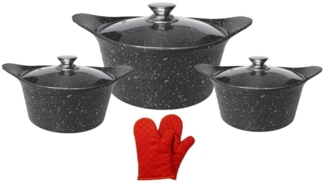 Kochtopf Kasserolle Topf Set 6-tlg ASIA Glasdeckel Handschuhe Cheffinger CF-KC01