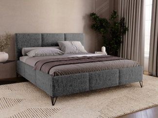 Compleo Polsterbett auf hohen Füße, geflechtartiger Stoff im Retro-Stil, Designerbett