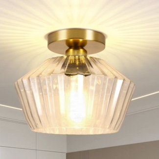 BlingBin Deckenleuchte Kristall Deckenlampe Küchenlampe Ø25cm, E27 Fassung, ohne Leuchtmittel, für Wohnzimmer Flur Schlafzimmer Küche, Gold