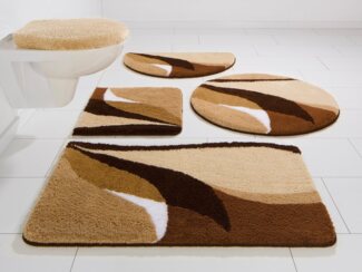 my home Badematte Magnus, Badvorleger, Badezimmer Teppich, Höhe 20 mm, rutschhemmend beschichtet, schnell trocknend, strapazierfähig, Polyacryl, rechteckig, 2-tlg. Hänge-WC Set, mehrfarbig, Badteppich, Badematten auch als 2 teiliges Set & rund