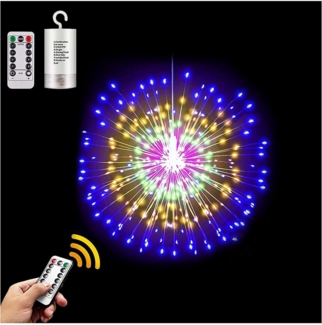 Qualra LED-Lichterkette 200LEDs Feuerwerk Lichterkette Batterie 8 Modi Hängend Fernbedienung, Draußen Weihnachtsdekoration