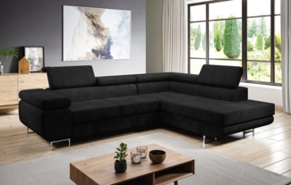 AX LIVING Couch L Form Kanya Schwarz 275cm mit Bettfunktion Stauraum R