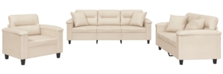 vidaXL 3-tlg. Sofagarnitur mit Kissen Beige Mikrofasergewebe 3202307
