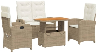 vidaXL 4-tlg. Garten-Essgruppe mit Kissen Beige Poly Rattan 3277359