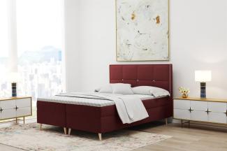 Boxspringbett Schlafzimmerbett RENAN 140x220cm in Stoff Riviera Weinrot