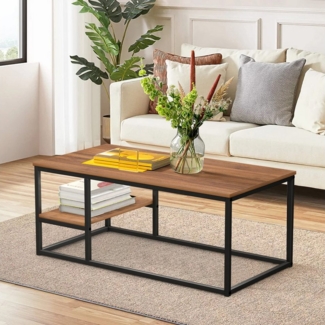 VOWNER Couchtisch Wohnzimmer Tisch, Stahlrahmen (1er-Set), Walnuss Farbe