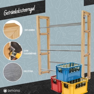 Dimono Flaschenregal DIMONO Bambus Getränkekisten Regal – Ablage für 2/3/6 Kisten, für Bier, Wasser & Limonade, Leergut Aufbewahrung