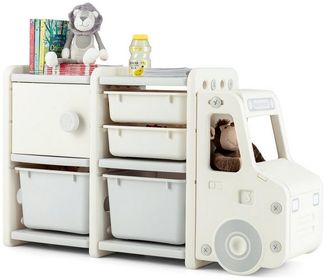 COSTWAY Spielzeugtruhe Kinderregal groß, 2 Ebenen, 110 x 32 x 66 cm