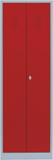 Einzel Spind Spint Stahl-Kleiderschrank für Schwarz-Weiss-Trennung mittig schließend Gaderobenschrank 2 türig 180 x 60 x 50 cm Grau/Rot 510424