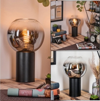 hofstein Tischleuchte Tischlampe aus Metall/Glas in Schwarz/Chrom-/Rauchfarben/Klar, ohne Leuchtmittel, Leuchte im Retro/Vintage-Design mit Glasschirm (20 cm), 1 x E27