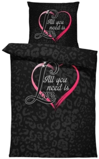 One Home Bettwäsche Schriftzug, Mikrofaser, 2 teilig, Leopardenfell Love Herzen, Normalgröße
