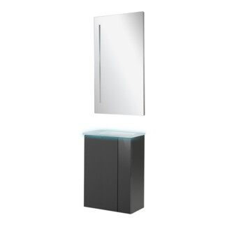 Fackelmann SBC LUNA Gäste WC Set 4-teilig 45 cm, Anthrazit, Glas Weiß beleuchtet + LED Spiegel