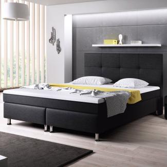 Inter 'Dallas' Boxspringbett mit Matratze und integriertem Topper, Webstoff anthrazit, 180x200 cm