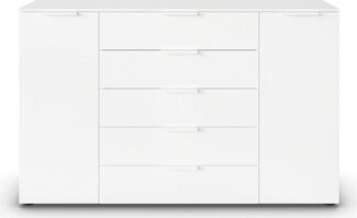 Rauch Möbel Flipp, Kombikommode, Kommode mit Stauraum für Wohnzimmer, Schlafzimmer, Flur, 4 Fachböden, Alpinweiß, 2-türig, 5 Schubkästen, Griffe weiß, 160 x 100 x 42 cm