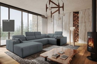 Möbel für Dich Wohnlandschaft Mindy 4 in U-Form mit Sitztiefenverstellung, USB, Ablagen und Hocker, mit Bettfunktion und Bettkasten