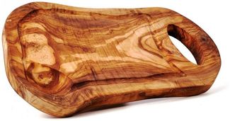 dasOlivenholzbrett Servierbrett Schneidebrett aus Olivenholz im Naturschnitt mit Saftrille und Henkel, Olivenholz, (1-St)