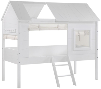 Baumhaus Bett mit Vorhang Kanika 209x137x185 Spielbett MDF Weiß