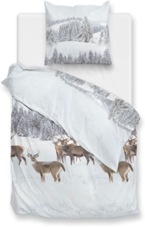 Zo! Home Flanell Bettwäsche 155x220 cm Cervo white Hirsch Wald Winter Bäume