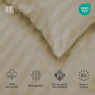 Carpe Sonno Bettwäsche Damast 135x200 155x220 Hochwertige Hotel Baumwoll Bettwäsche gestreift, Damast, 2 teilig, Bettwaren Set 155 x 220 Bettbezug mit Reißverschluss - Taupe