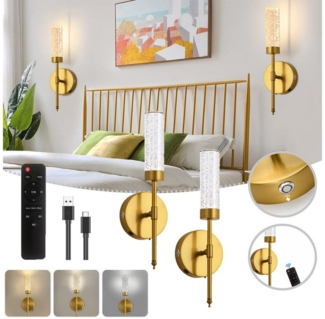 Jibenhome Wandleuchte Kabellose LED-Wandleuchte mit Fernbedienung, USB-Aufladbar 3000mAh, Acrylic-Aluminum, Schlafzimmerleuchte Gold, Flurbeleuchtung, Stromausfall-Licht