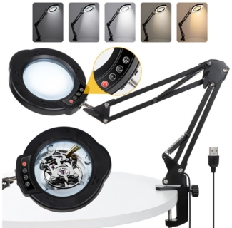 QUBEBU Lupenlampe 10 Dioptrien LED Lupenleuchte mit Schwenkarm Dimmbar Arbeitsplatzlampe, Tischlampe mit 3 Farbmodi 10 Helligkeitsstufen, für handwerkliche Reparaturen Nahaufnahmen, Tischlupe mit Beleuchtung.