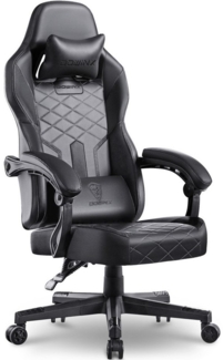 Dowinx Gaming-Stuhl mit Federkissen und Lendenwirbelstütze, ergonomisches Design, PU-Leder, breitere Rückenlehne, schwarz