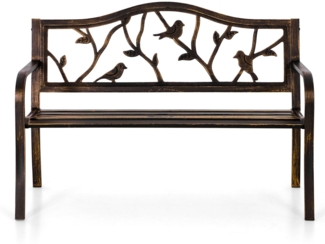 PHI VILLA Gartenbank (Gartenbank, Für den Außenbereich geeignete Bank für 2-3 Personen), Mit gusseiserner Rückenlehne und stabilem Stahlrahmen