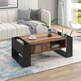 Merax Couchtisch aus Holz mit Schublade,Wohnzimmertisch, wildeiche Beistelltisch mit großem Stauraum