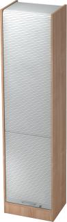 bümö Rollladenschrank in Nussbaum/Silber mit Bogengriff - Vertikal Jalousieschrank 50 cm breit, Aktenschrank abschließbar, Büroschrank für Ordner & Co, SET50-N-S-BM