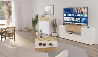 FMD TV-Schrank 182x33x70,2 cm Weiß und Artisan-Eiche 444216