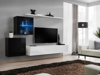 Hängende Wohnwand Switch XV in Schwarz und Weiß 260 x 150 cm 4-teilig
